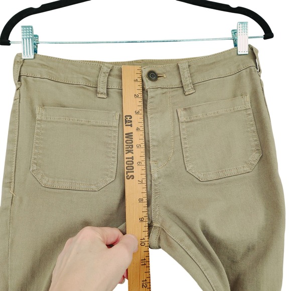 Pilcro Bootcut Jeans 25 Women Green Khaki High Rise Skinny Patch Pocket Flare - Picture 6 of 12